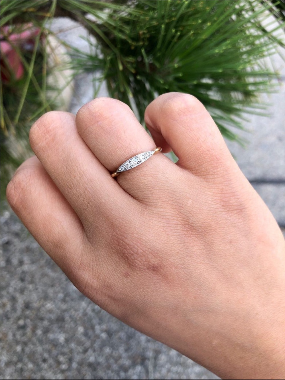 Delicate 18K Yellow & White Gold Diamond Band Size 6.5